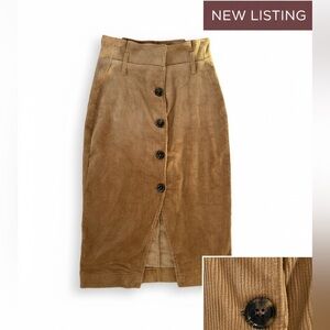 Love Tree Tan Corduroy Button Front Midi Skirt Size Small Camel High Waisted